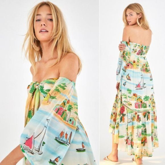 Anthropologie Farm Rio Leilani Off-The-Shoulder Midi Dress - Picture 2 of 10